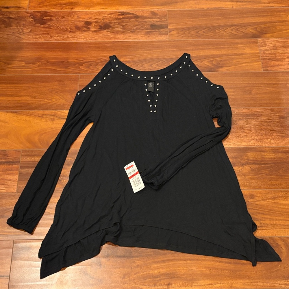 INC International Concepts Black Cold Shoulder Blouse Size X-Small NWT